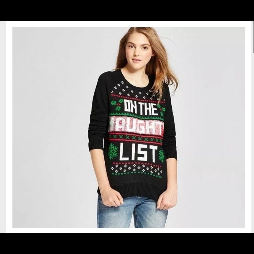 Well Worn Holiday Sequin Naughty/Nice Sweater